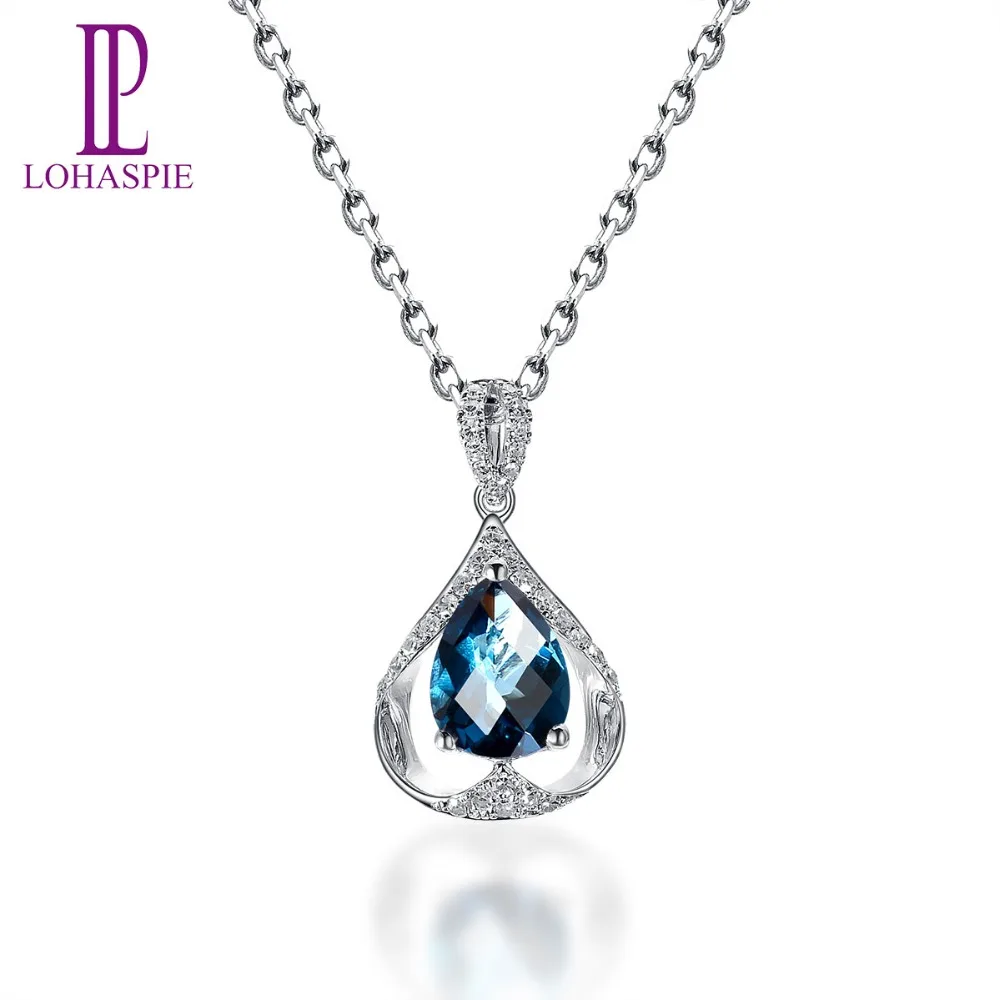 

Lohaspie Diamond-Jewelry Solid 14K White Gold 1.24ct Natural London Blue Topaz Gemstone Pendant Fine Stone Jewelry For Gift New