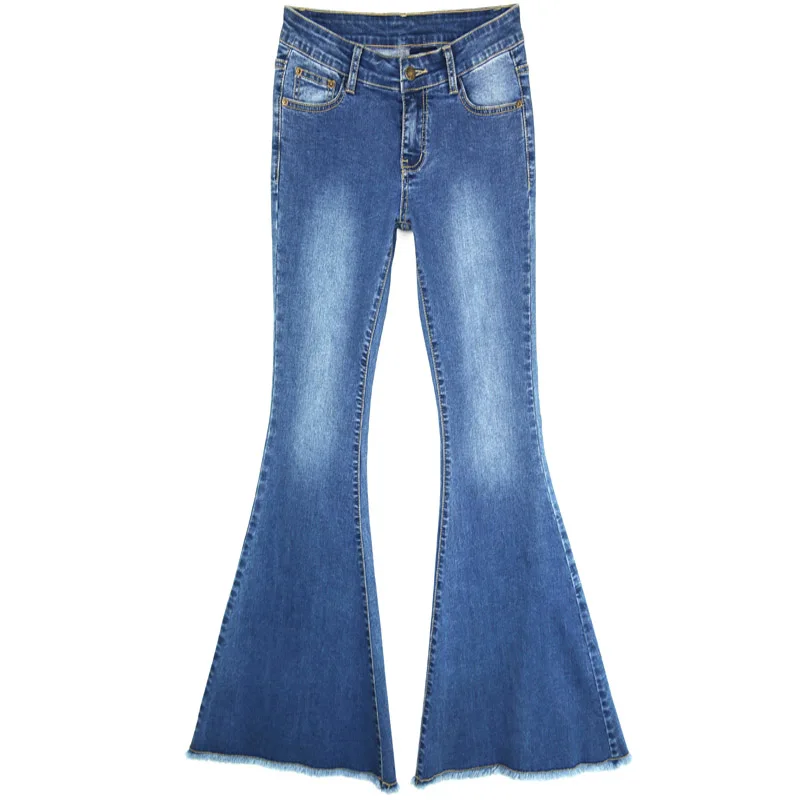 Новинка, женские джинсы с высокой талией и бахромой, стрейчевые, с громкими динамиками, ковбойские, корейский стиль, широкие джинсы - Цвет: Blue