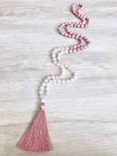 Rhodonite & rosequartz colar 108 mala contas colar mão atada colares taeesl colares oração meditação contas