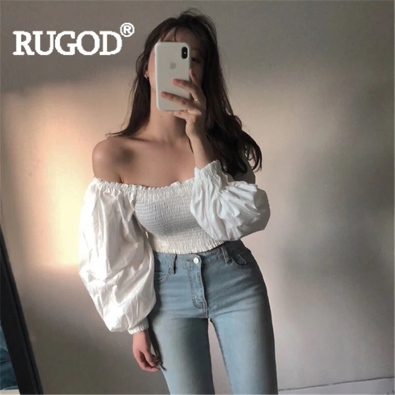 RUGOD Женская однотонная Сексуальная Блузка с вырезом лодочкой открытыми плечами и