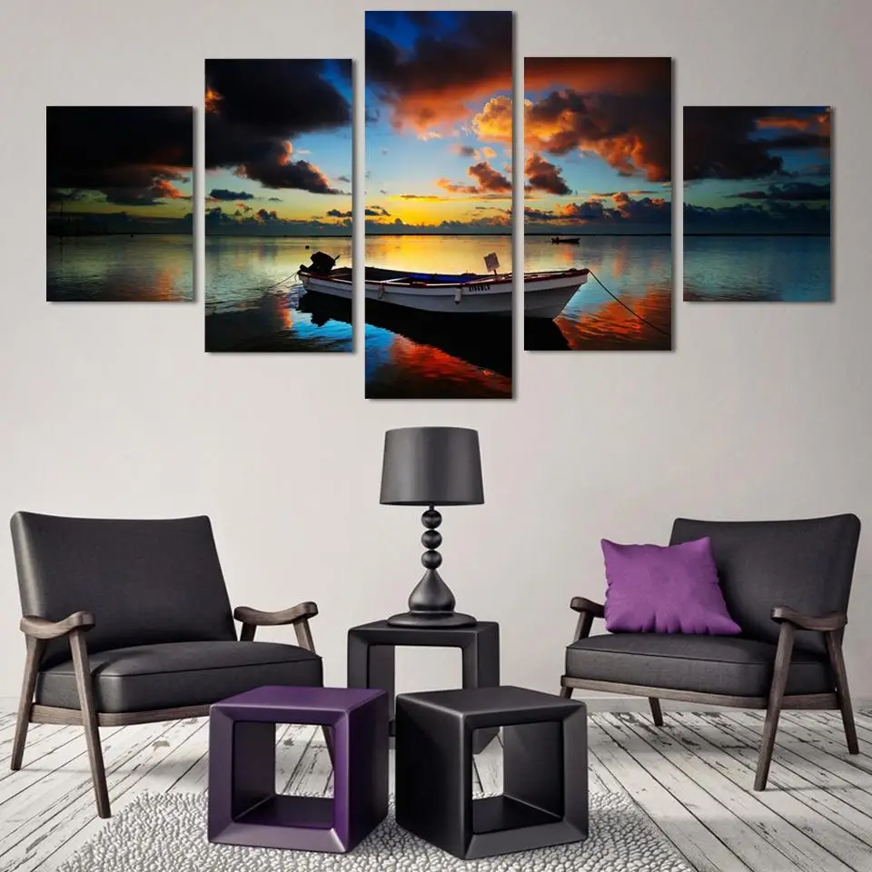 5 Pcs Large HD Seaview With ShipTop rated Canvas Print Painting for