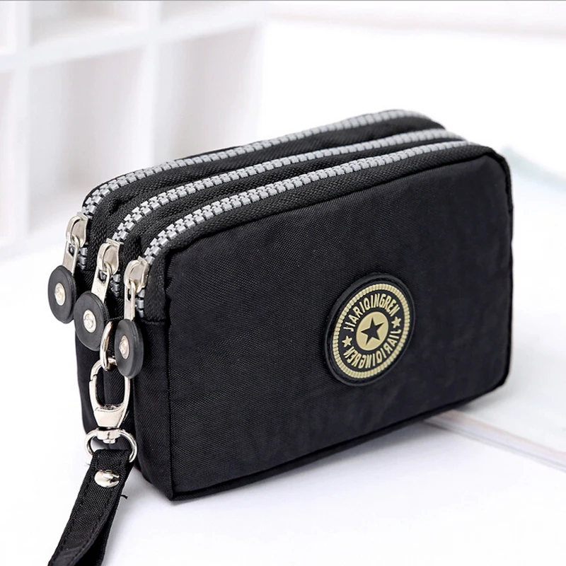New fashion portable washed denim make-up bag coin purse mini bag with three zipped women wallets phone 16*9.5*5cm