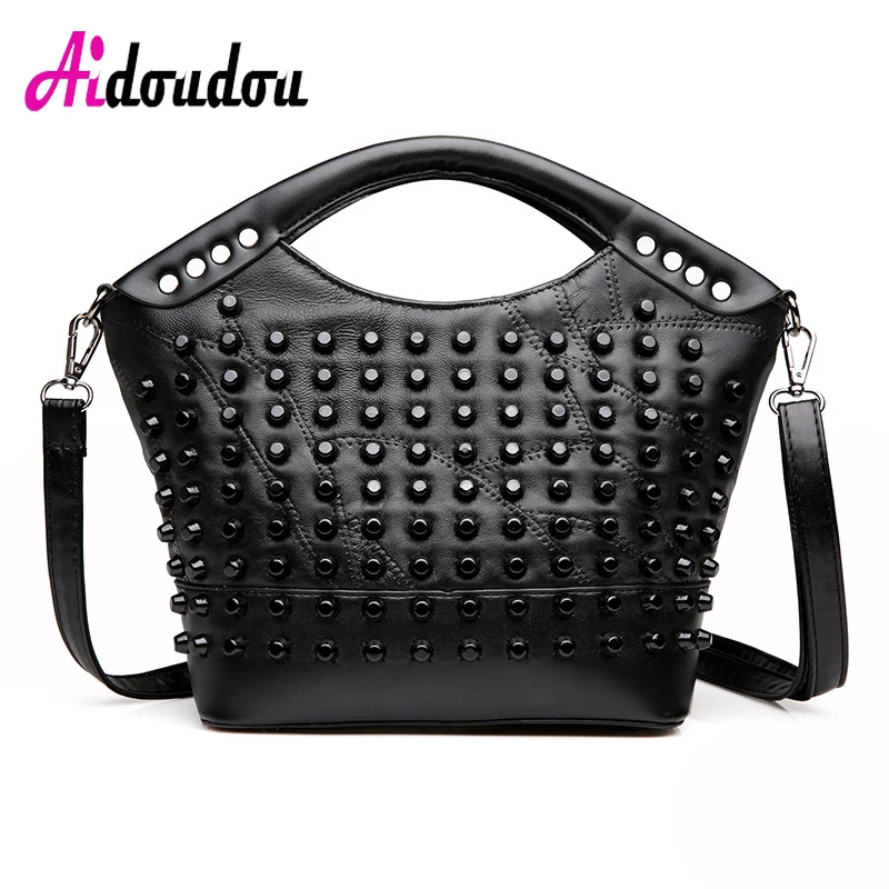 Women's Soft Leather Handbag High Quality Women Shoulder Bag Luxury M1704AC Rivet Bucket Bag Fashion Women's Handbags