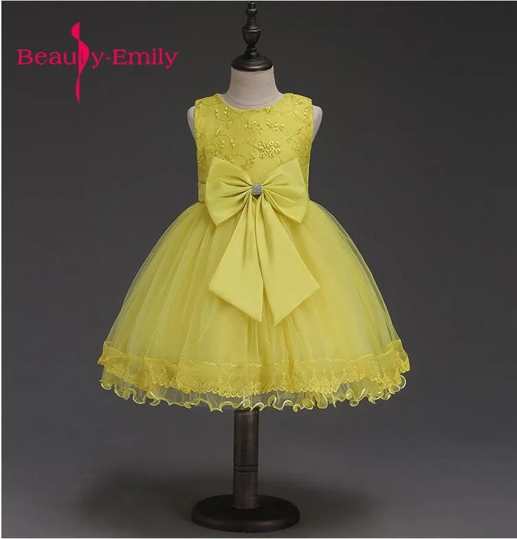 Spring light yellow dress for girls stage Lovely Appliques Flower Girl Dresses Kids Evening