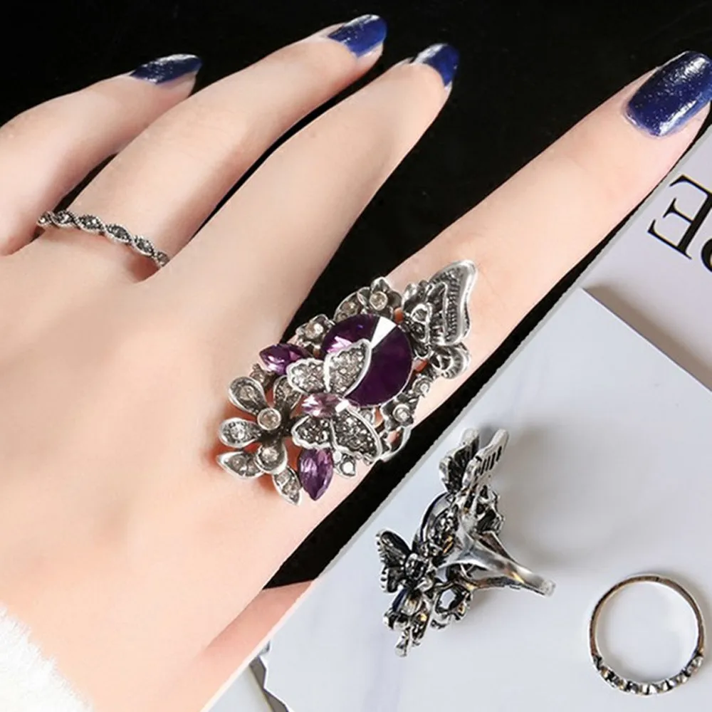 

Dropshipping 2019 luxury Fashion jewelry Retro & inlay Butterfly ring (two - piece)Size For Ladies Gifts #116