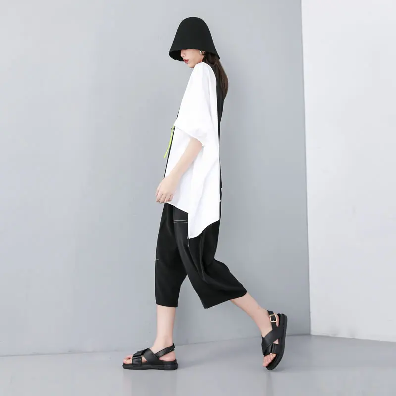 XITAO الأسود ضرب اللون غير النظامية T قميص البلوز كم Batwing الرباط المحملة ملابس الصيف للنساء 2019 جديد فضفاض XJ1669 XITAO الأسود ضرب اللون غير النظامية T قميص البلوز كم Batwing الرباط المحملة ملابس الصيف للنساء 2019 جديد فضفاض XJ1669