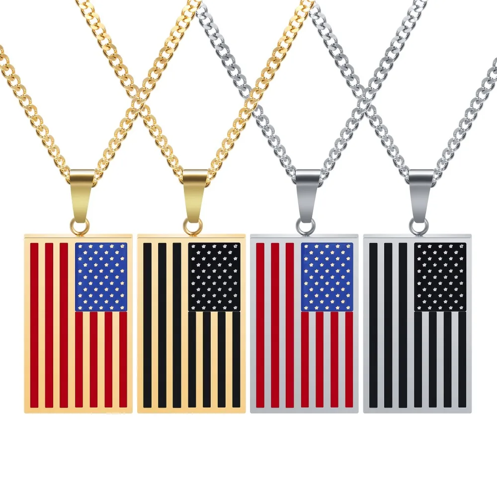 

US Flag Necklaces & Pendants Gold Color Stainless Steel USA American Chain For Men/Women Gift NIBA Brand Hot Fashion Jewelry