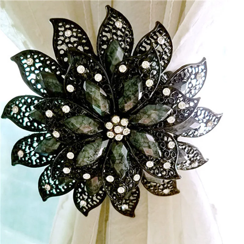 Flower Shaped Magnet Curtain Tieback Rings Spring Rhinestone Steel Wire Magnetic Curtain Buckle Clips Window Holder Accessories