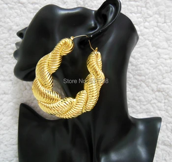 

24Pairs/Lot Hip Hop Big Bamboo Earrings for Women Brinco Gold Color Large Hoop Pattern Earring Twist Bamboo Earing Brincos