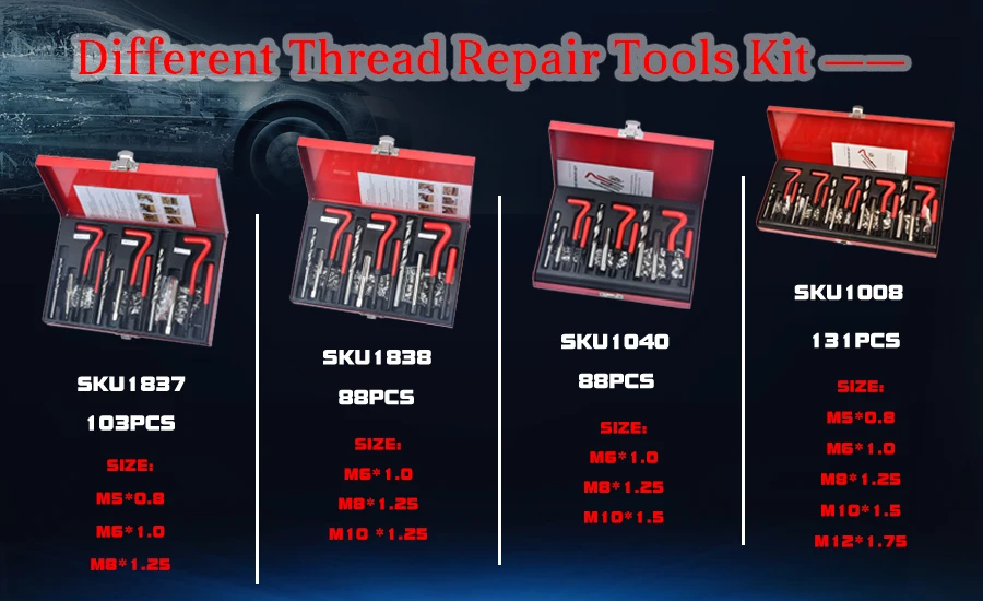 Biltek 131pc Professional Thread Repair Re-Thread Kit Restoring Damaged Threads M5-m12