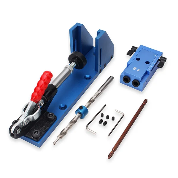 

Woodworking Tool Pocket Hole Jig with Toggle Clamp and Step Drill Bit Aluminium Alloy