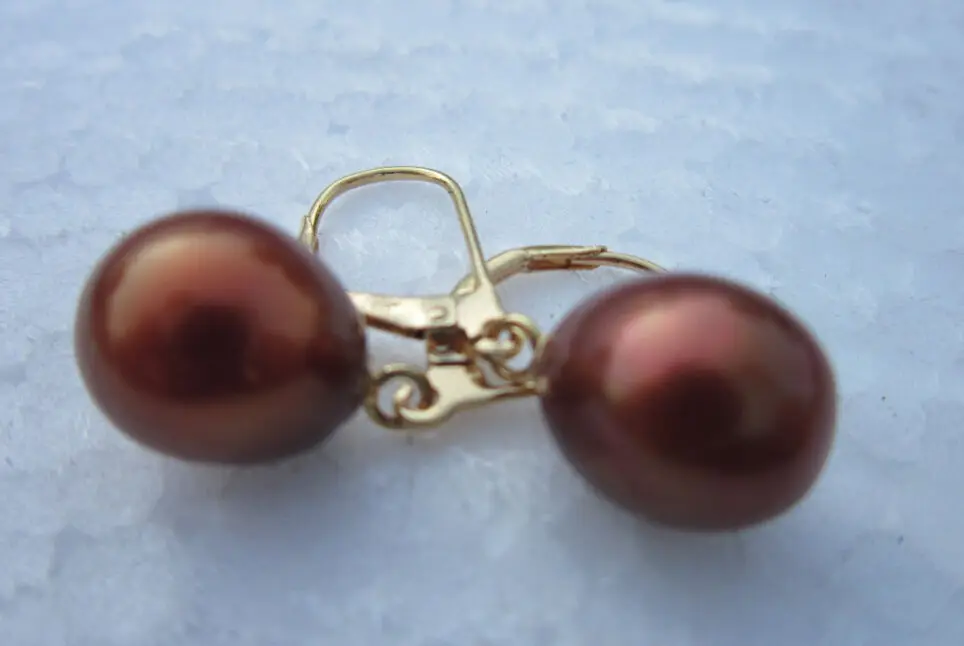 

Genuine HUGE SOUTH SEA 11-13MM CHOCOLATE PEARL DANGLE EARRING 14K r