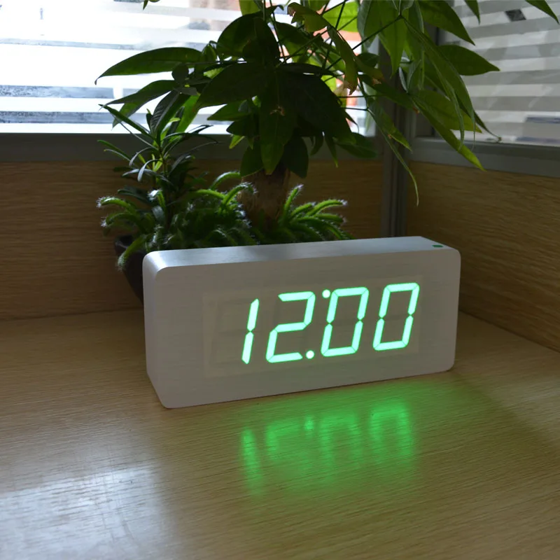FiBiSonic дизайн деревянный светодиодный цифровой часы, голосовое управление большие цифры Деревянный Будильник с температурой