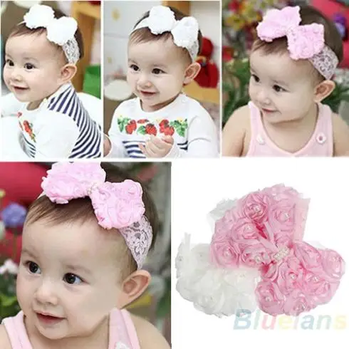 

Cute Baby Girl Kid Toddler Pearl Headband Headwear Hat Accessories Rose Bow Lace Hairband Flower Headdress 03DY