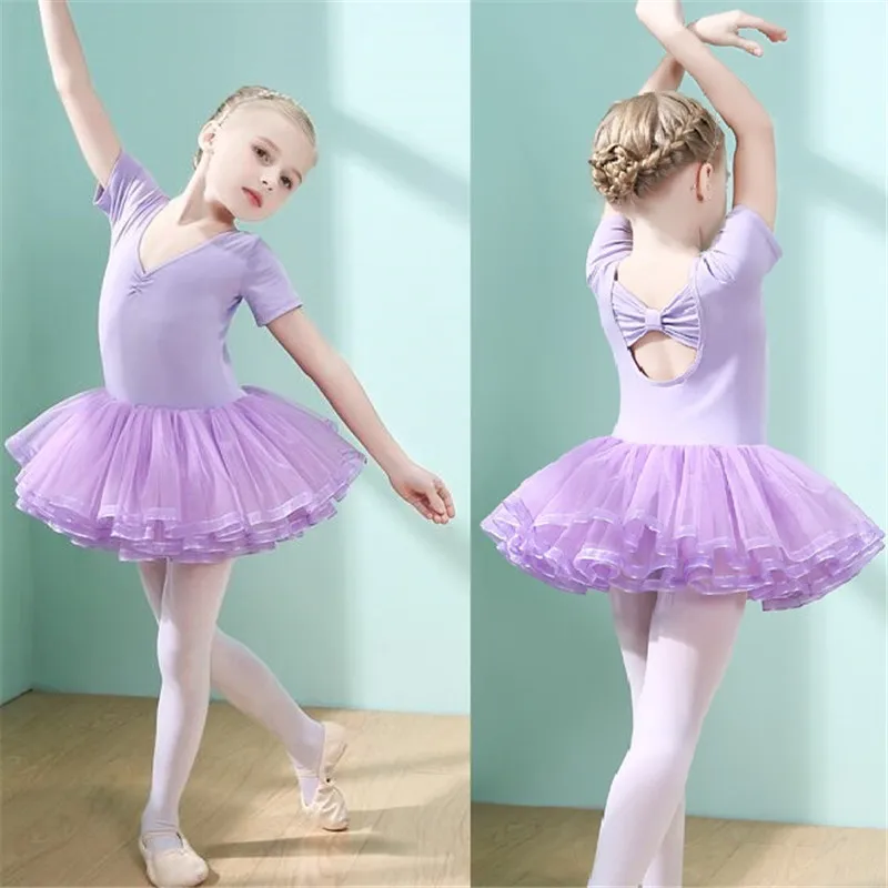 dress 5039 purple Летнее платье для девочек платье для танцев Мода бантом кружевное платье с короткий рукав детское платье-пачка детское бальное платье Костюмы платье для танцев - Цвет: dress 5039 purple