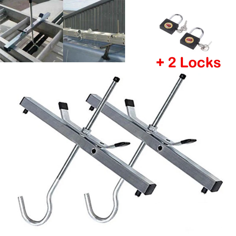 2PCS/SET Ladder Clamp Durable Iron Heavy Duty Roof Rail Carrier Lock Kit For Car Roof Hook Sets With 2 Locks