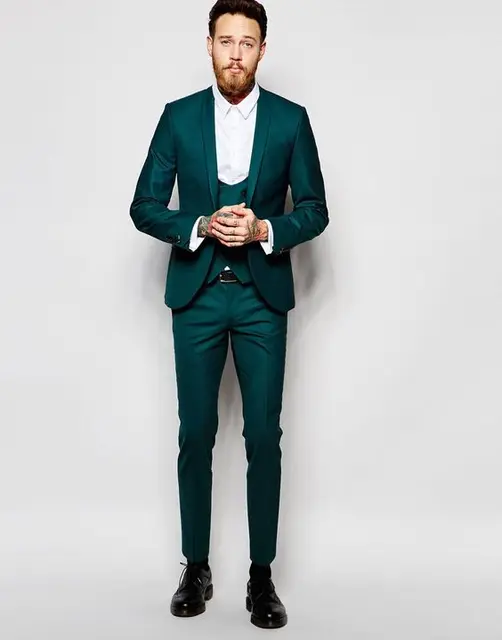 2017 Latest Coat Pant Designs Green Shawl Lapel Suits Men