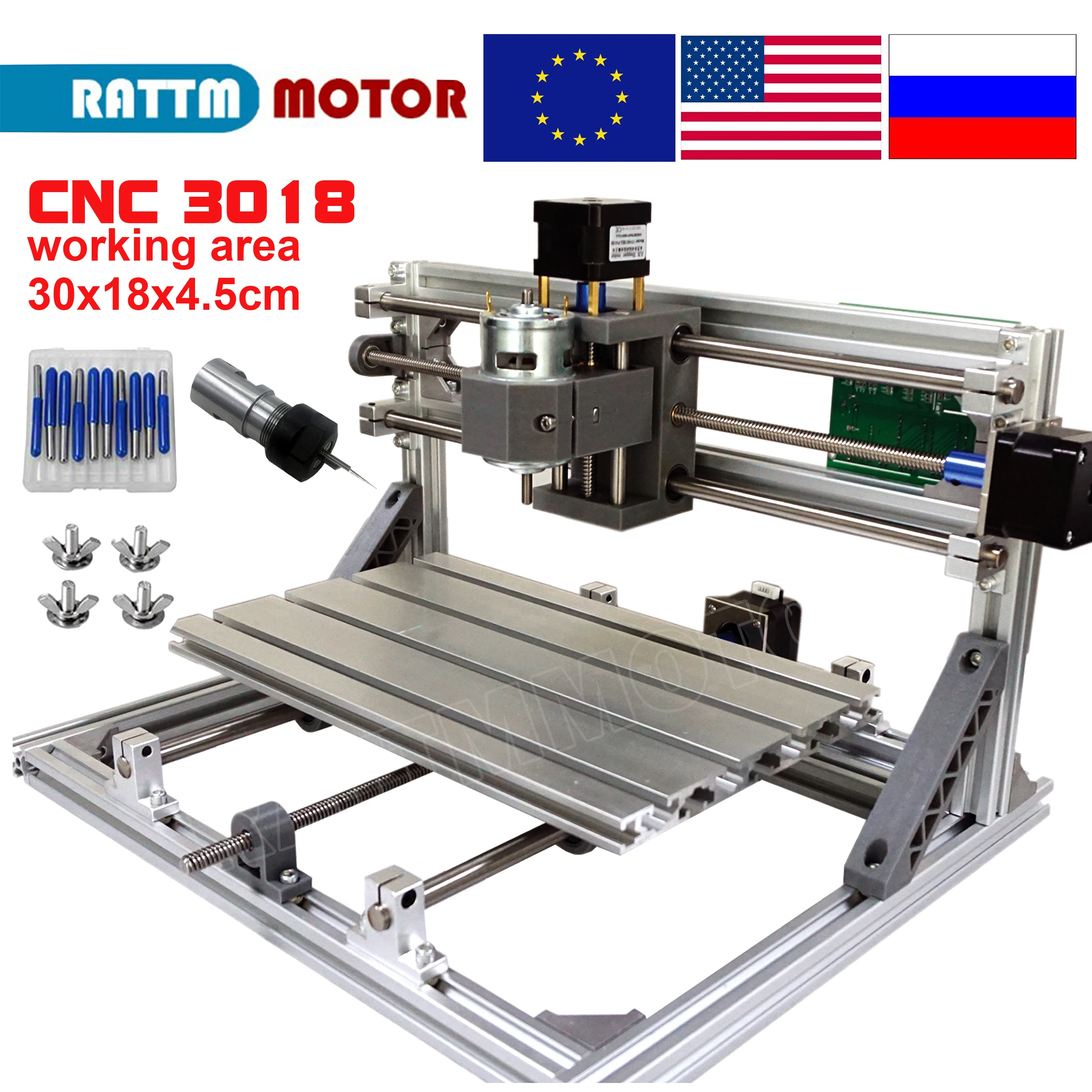 ER11 Collet 3 Axis CNC 3018 PRO DIY Mini Engraving Milling Rounter Laser Machine Working Area 30x18x4.5cm