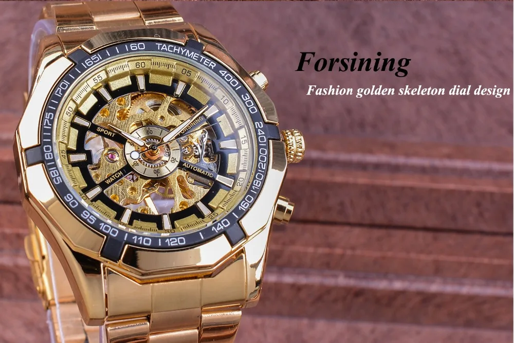 Forsining, спортивные часы, браслет для мужчин, золотые часы, Топ бренд, Роскошные, креативный скелет, прозрачные механические часы, часы