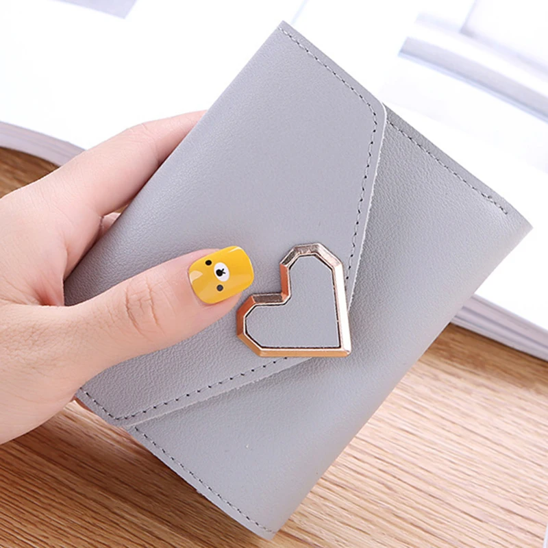 Новый Модный маленький кошелек свежий металлический короткий в форме сердца три