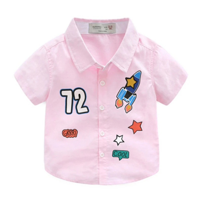 Новая летняя рубашка для маленьких мальчиков; рубашка с короткими рукавами и рисунком; Детские рубашки; повседневная одежда; детская хлопковая одежда; рубашки; 2-7Y
