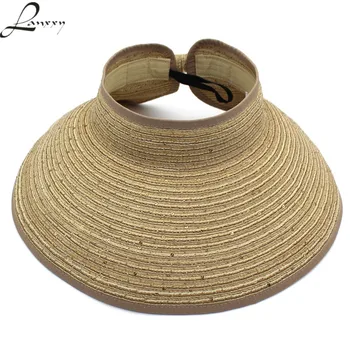 

Lanxxy New Summer Hats for Women Leisure Caps Foldable Sequins Straw Beach Sun Hat with empty top Trendy Bowknot Panama