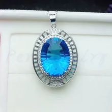 Ожерелье из голубого топаза Подвеска Природный Голубой топаз Серебро 925 пробы 13ct большой цветной камень для мужчин или женщин# XY18091703