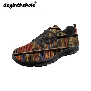 

doginthehole Shoes Women Library Books Printing Flat Shoes Feminine Zapatos Ladies Comfortable Flats Sneakers Girls Mesh Shoes