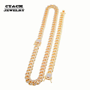 

Bling 13mm Rhinestone Crystal Gold Silver Color Cuban Link Chain Choker Design For Men Hip hop Necklace Punk Necklaces Bracelets