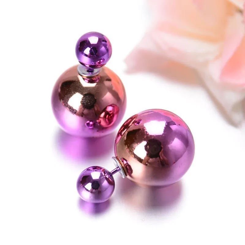 

Shiny Double Pearl Bead Ball Stud Earrings Colorful for Women Girl 8YX04