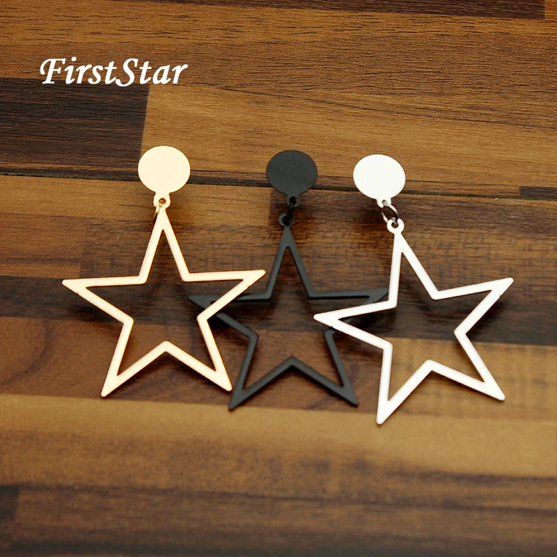 

FirstStar Wholesale Fashion Big Black Silver Golden Metal Drop Star Earrings Alloy Dangle Coin Earrings For Women Punk Jewelry