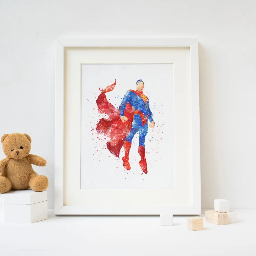 Superman Picture Print. Superhero Watercolor Poster Print, Kids Room Wall Decor, Baby Nursery Art ,Gift Idea|Painting & Calligraphy| - Aliexpress