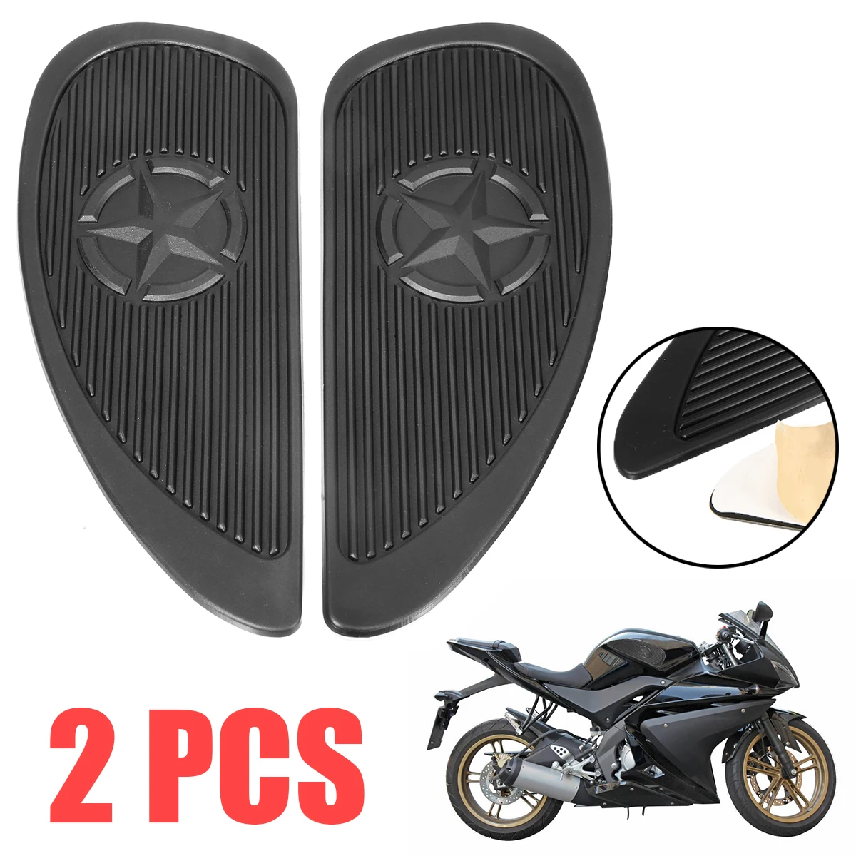 1Pair Universal Motorcycle Fuel Tank Side Knee Grip Traction Pad Black Rubber Sticker Protector For Retro Classic Moto For Honda