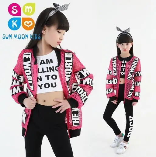 

Fashion Children Jazz Dance Clothing 3Pcs/Suit Outfits Girls Street Dance Hip Hop Dance Costumes Kids Performance Clothes Sets