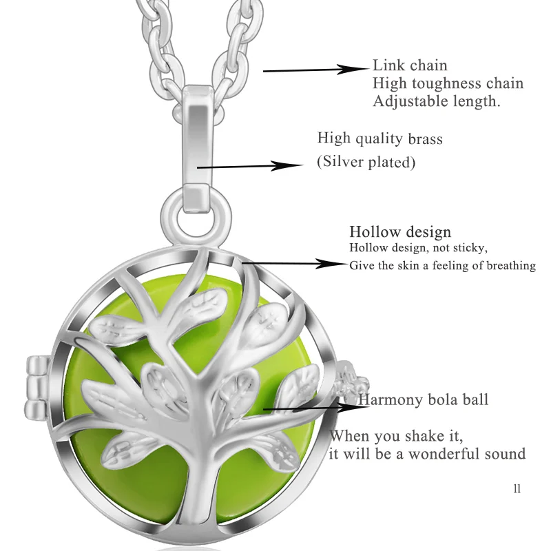 Юдора Древо жизни Серебряная коробочка для колокольчика колье с кулоном в виде клетки медальон Ангел звонящий Кулон хороший звук гармония мяч для беременных женщин подарок