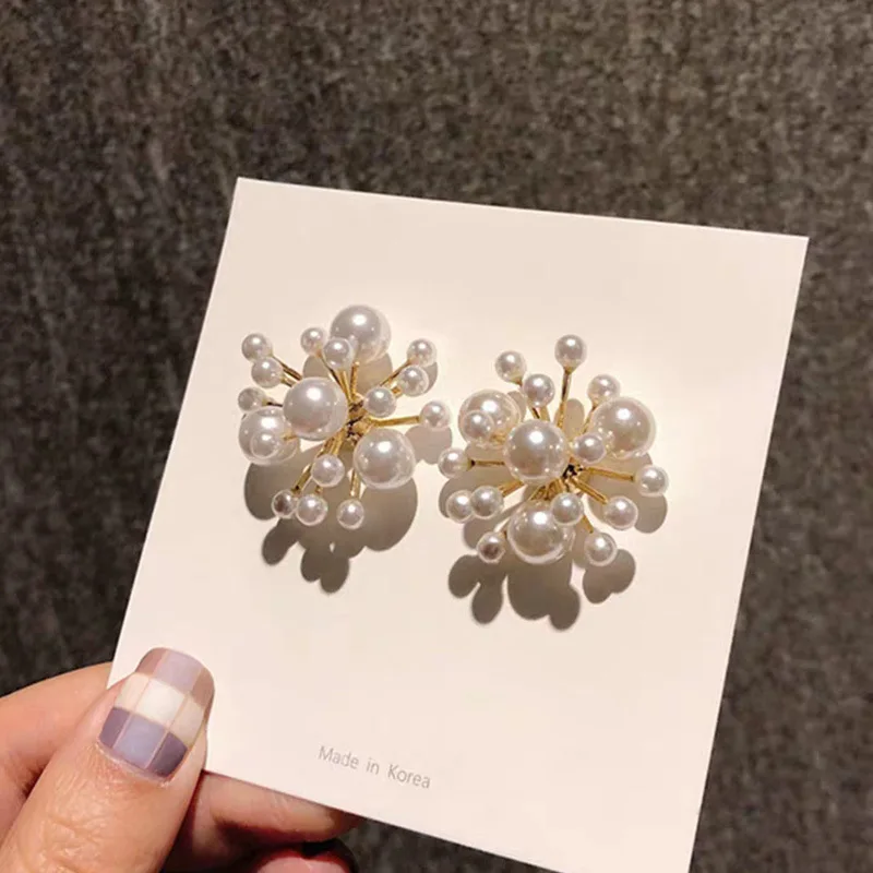 Корейский ФЕЙЕРВЕРК ДИЗАЙН Имитация Жемчуга Цветок большие серьги гвоздики для женщин невесты свадебные украшения Oorbellen eh1102