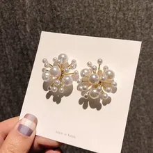 Корейский ФЕЙЕРВЕРК ДИЗАЙН Имитация Жемчуга Цветок большие серьги гвоздики для женщин невесты свадебные украшения Oorbellen eh1102