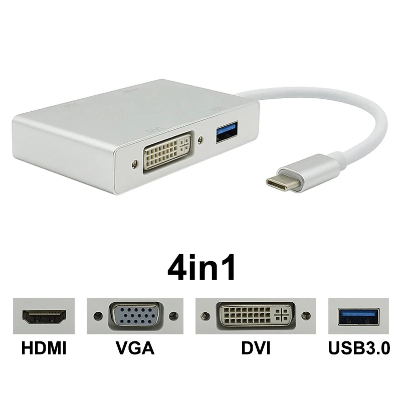 USB C Type C to HDMI VGA DVI USB3.0 Adapter 4in1 USB 3.1 USB-C Converter Cable for Laptop Apple Macbook Google Chromebook Pixel (12)