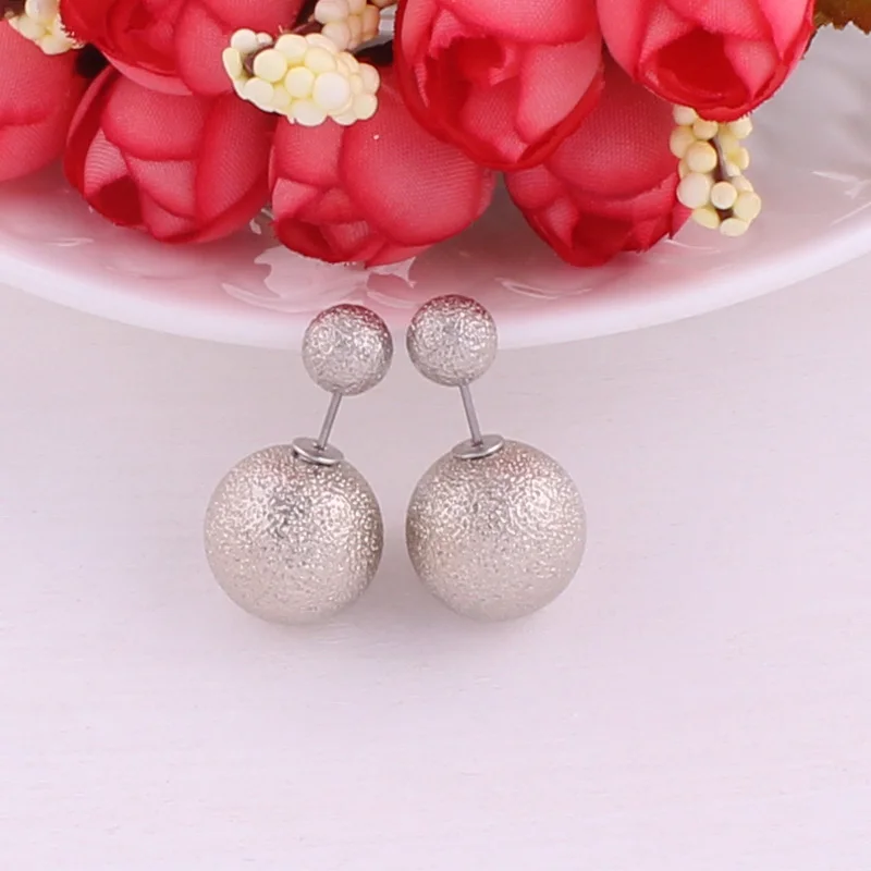 925 Silver Plated Multicolor Pearl double-sided Balls UV Shiny candy stud earrings