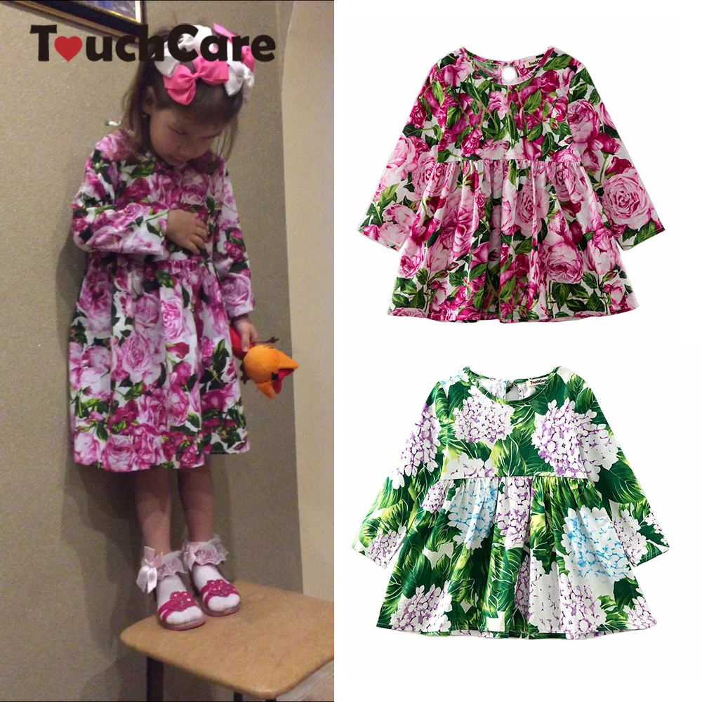 

Girls Long Sleeve Flower Dress Kids Pleated Casual Clothes Girl Party Wedding Clothes Floral Princess Dresses Vestido Infantil