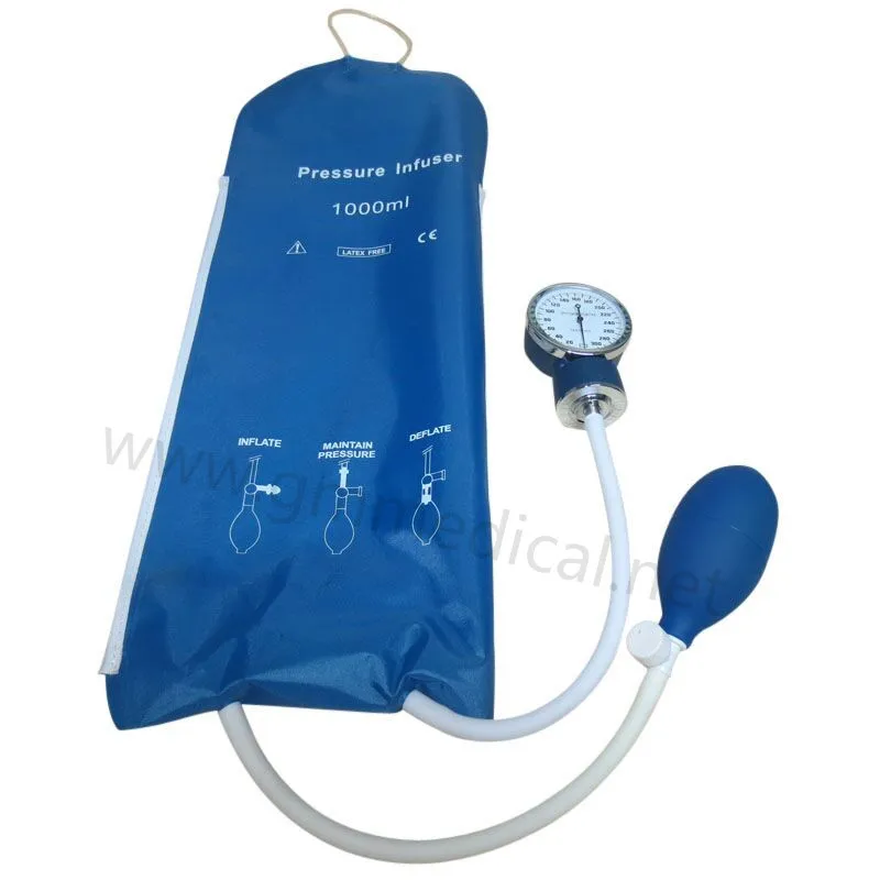 Reusable Nylon Pressure Infusion Bag With Gauge 1000ml Blue Back Net And Edge Sching