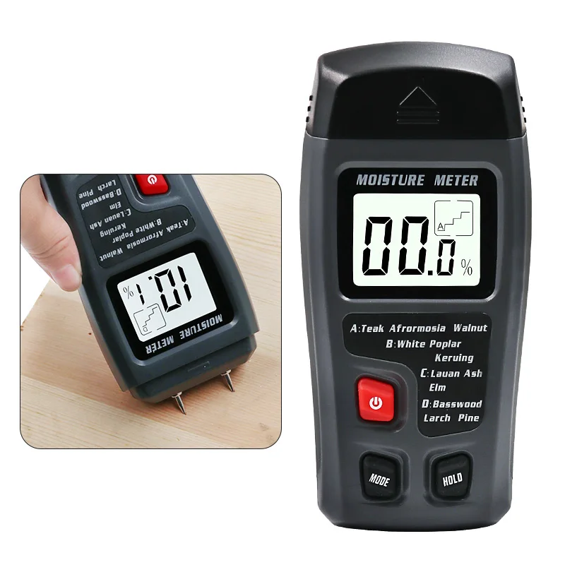 EMT01 0-99.9% Two Pins Digital Wood Moisture Meter Wood Humidity Tester Hygrometer Timber Damp Detector Large LCD Display wood moisture meter