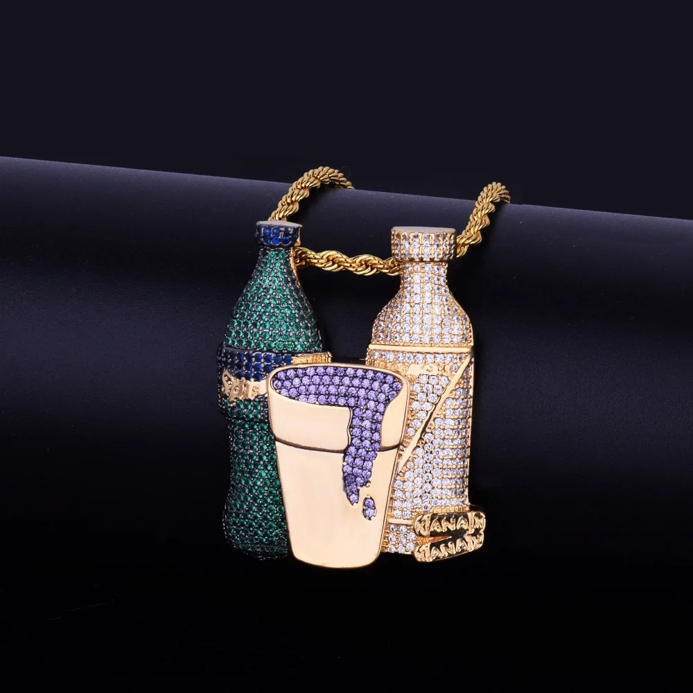 

Fly Raw Stone Hip-hop network cartoon cute expression double bottle pendant inlaid zircon hipster men and women necklace