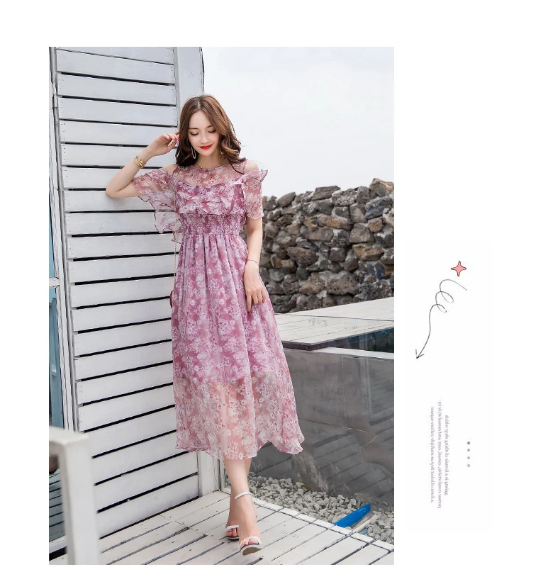 Размера плюс элегантные женские корейские платья вечерние с открытыми плечами сексуальные пляжные платья 9 цветов летние цветочные шифоновые Бохо миди платья
