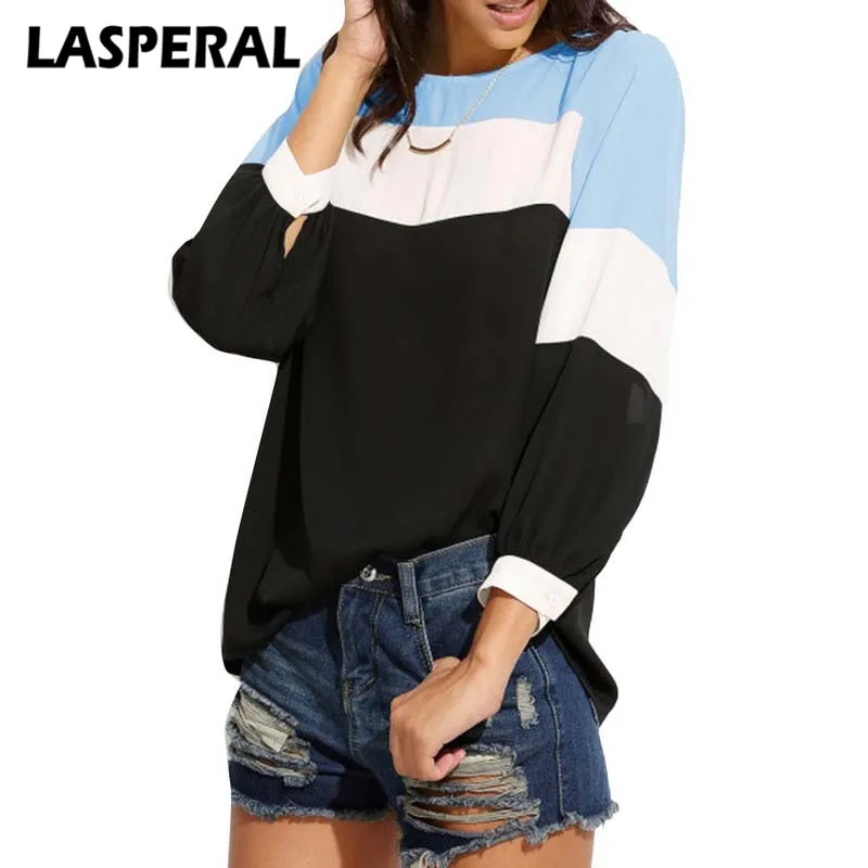 LASPERAL Chiffon Shirt Women Fashion Three Quarter Sleeve Striped Lady 2018 Spring New Blouse Shirts Female Blusa |