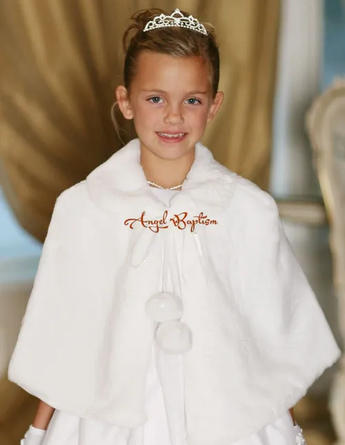 

Elegant Autumn Winter wedding turn-down collar warm white/ivory flower girl faux fur cape princess jacket wrap kid bolero