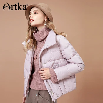 

ARTKA 2018 Winter Solid Short Women Down Jacket Stand Collar Fashion 90% White Duck Down Coat Female Thicken Warm Parka DK10186D