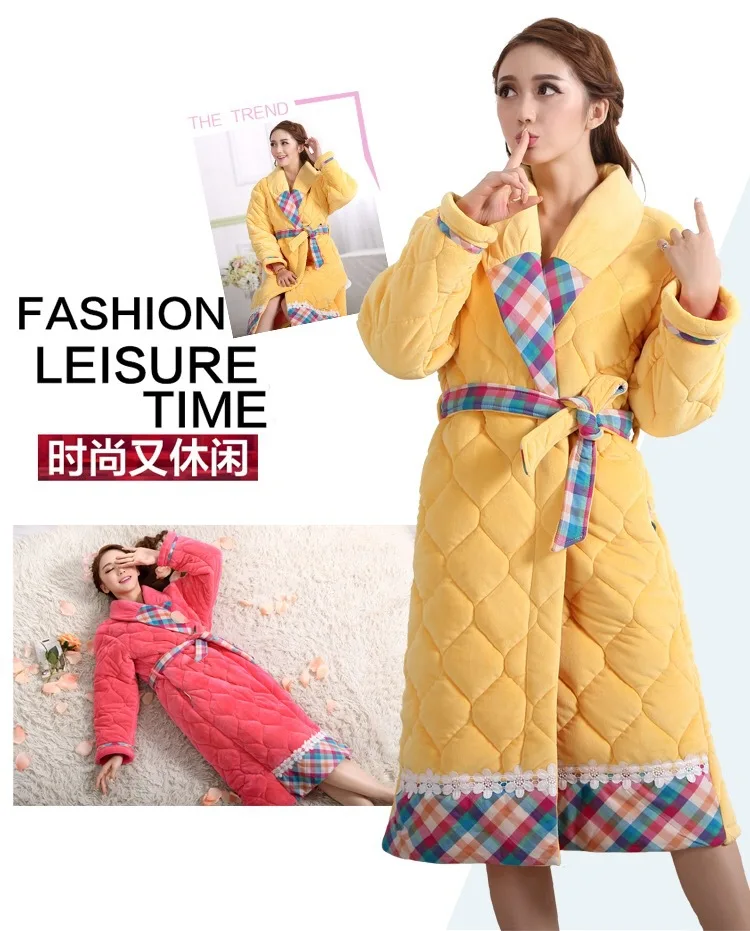 Women Winter Sleeping Robes Night Wear Clothes Women Pajamas Adjustable Waist Flannel Thick Warm Pajamas Winter Padded Robe JW335 (12)