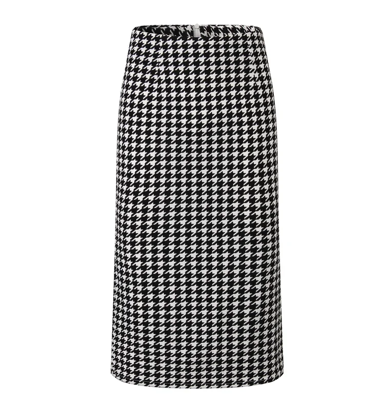 

Women Print Houndstooth Pencil Skirt Casual Mid-calf Plus Size Faldas Mujer Moda Jupe Femme