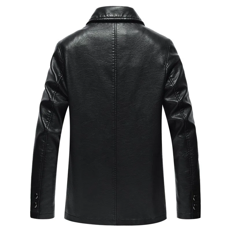 Autumn Winter Mens Long Sleeve Lapel Pu Leather Jackets Smart Casual Loose Fit Male Faux Leather Outerwear Coats Plus Size 4XL